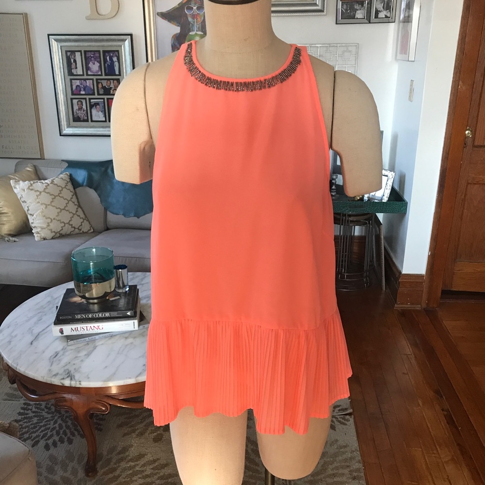 $20 Fairy Romantic Soft Barbie Peachy Pink Tank Blouse with pleated ruffled hem